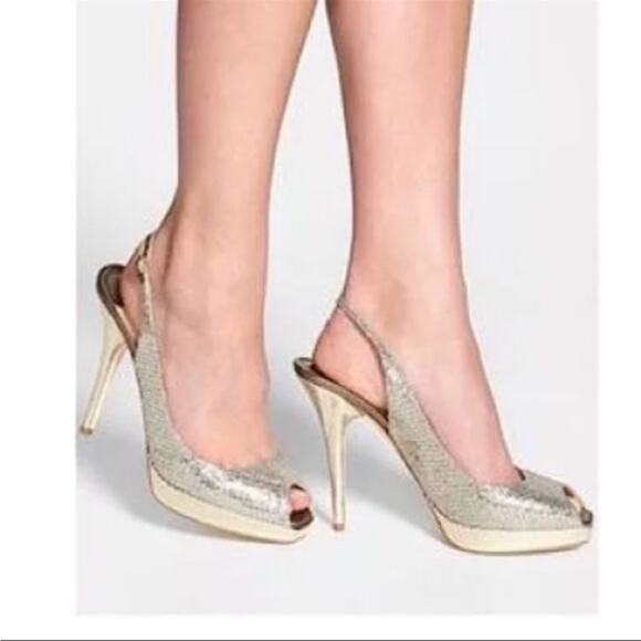 #JIMMY CHOO Nova Glitter Platform Slingback Heels 38 - Picture 1 of 14